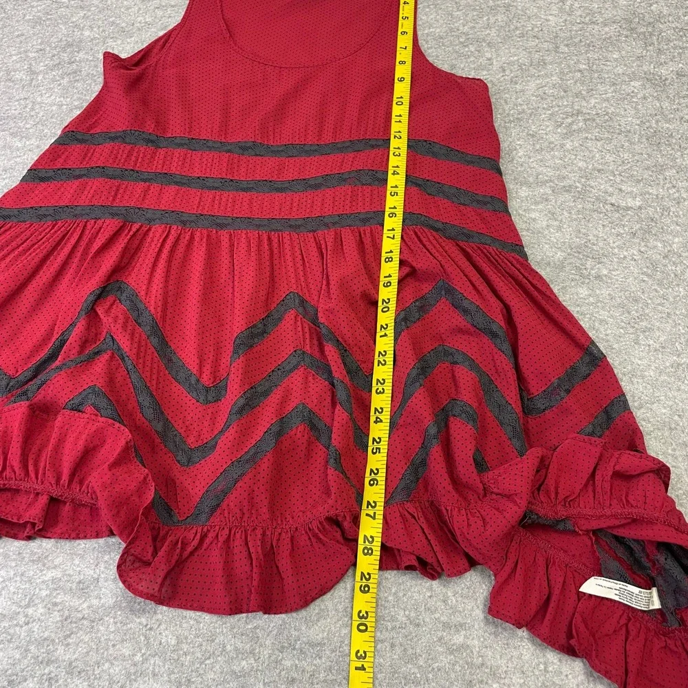 Free People Intimately Red Polka Dot Lace Trim Ruffle Slip Tunic Top XS Boho - Picture 16 of 16